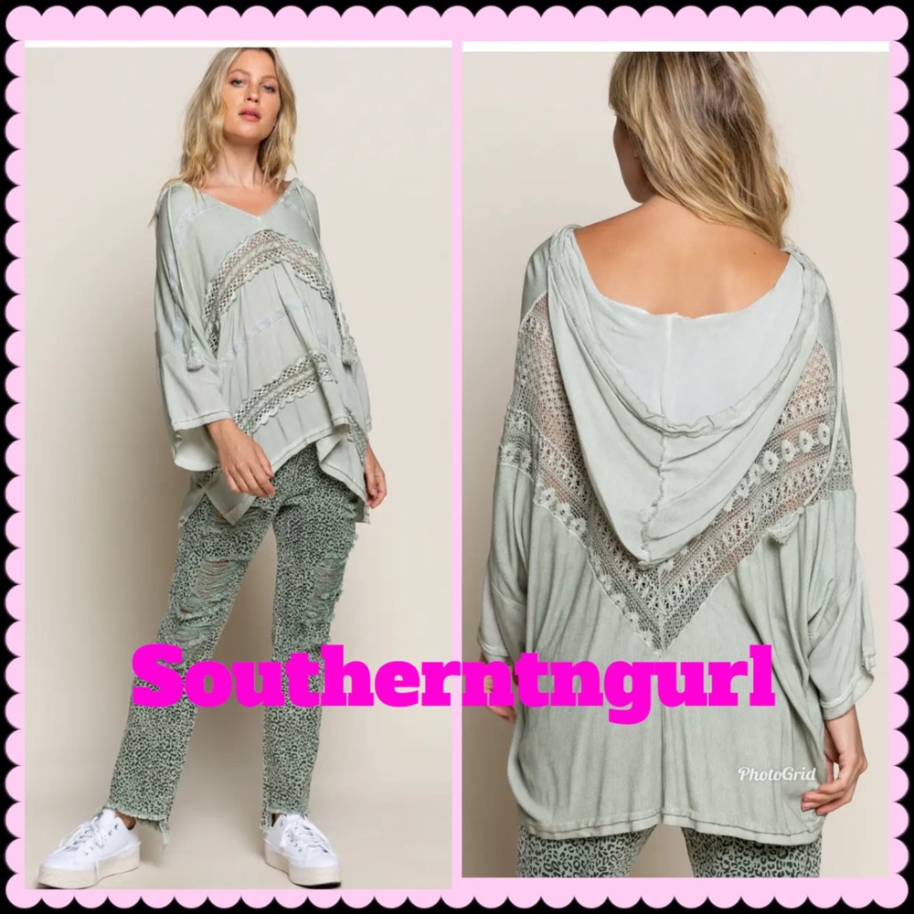NWT POL 3/4 Sleeve V Neck Top w/ Hoodie
